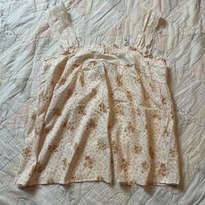 & other stories romantic swiss dot lace trim yellow floral babydoll tank top